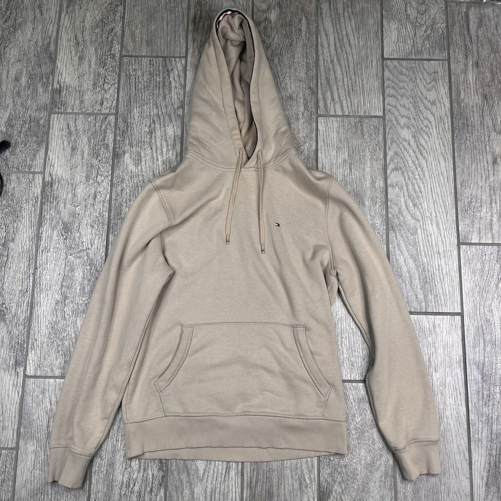 Tommy Hilfiger Men's Hoodie Sweatshirt Pullover Cream Off White Size M Logo‎